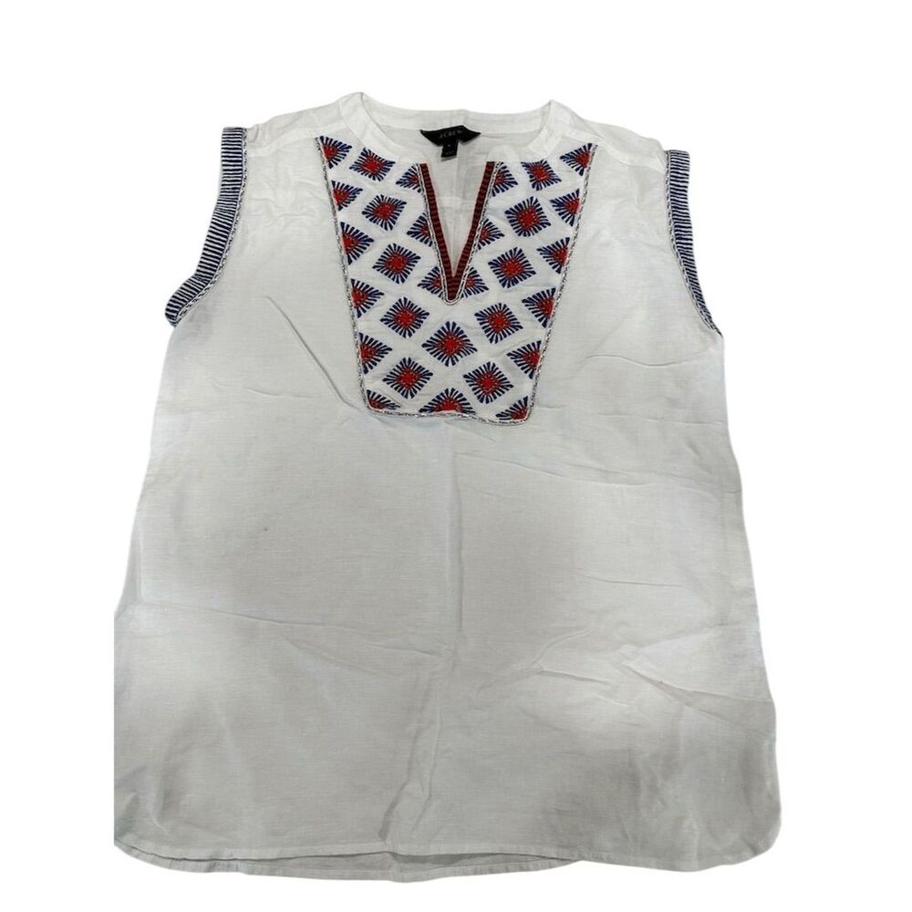 J.Crew Women's Standard Size 4 White Sleeveless Top Embroidered